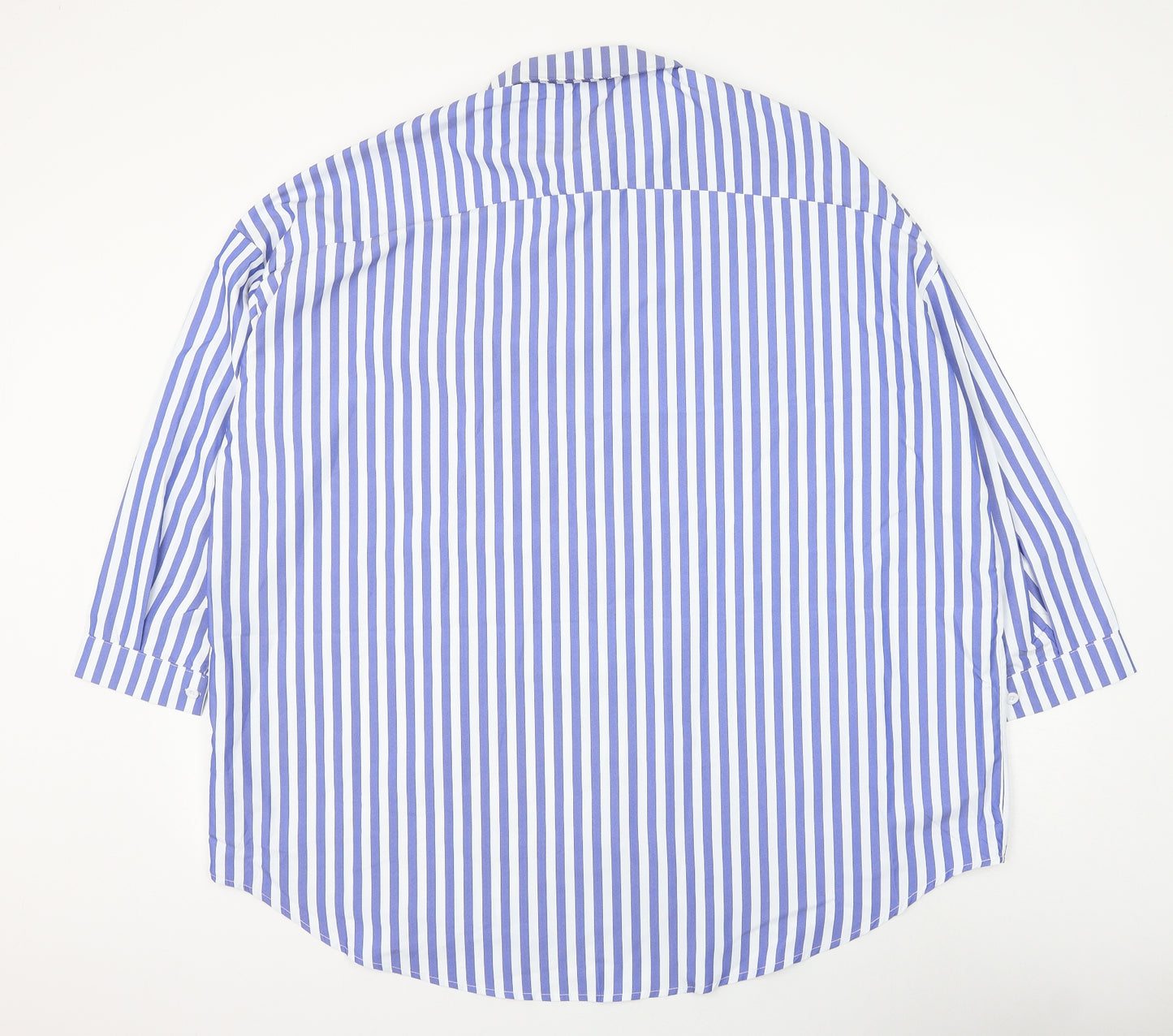Boohoo Womens Blue Striped Polyester Basic Button-Up Size 16 Collared