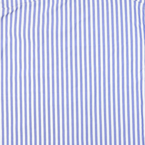 Boohoo Womens Blue Striped Polyester Basic Button-Up Size 16 Collared