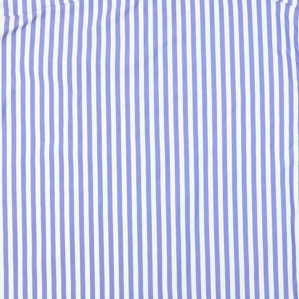 Boohoo Womens Blue Striped Polyester Basic Button-Up Size 16 Collared