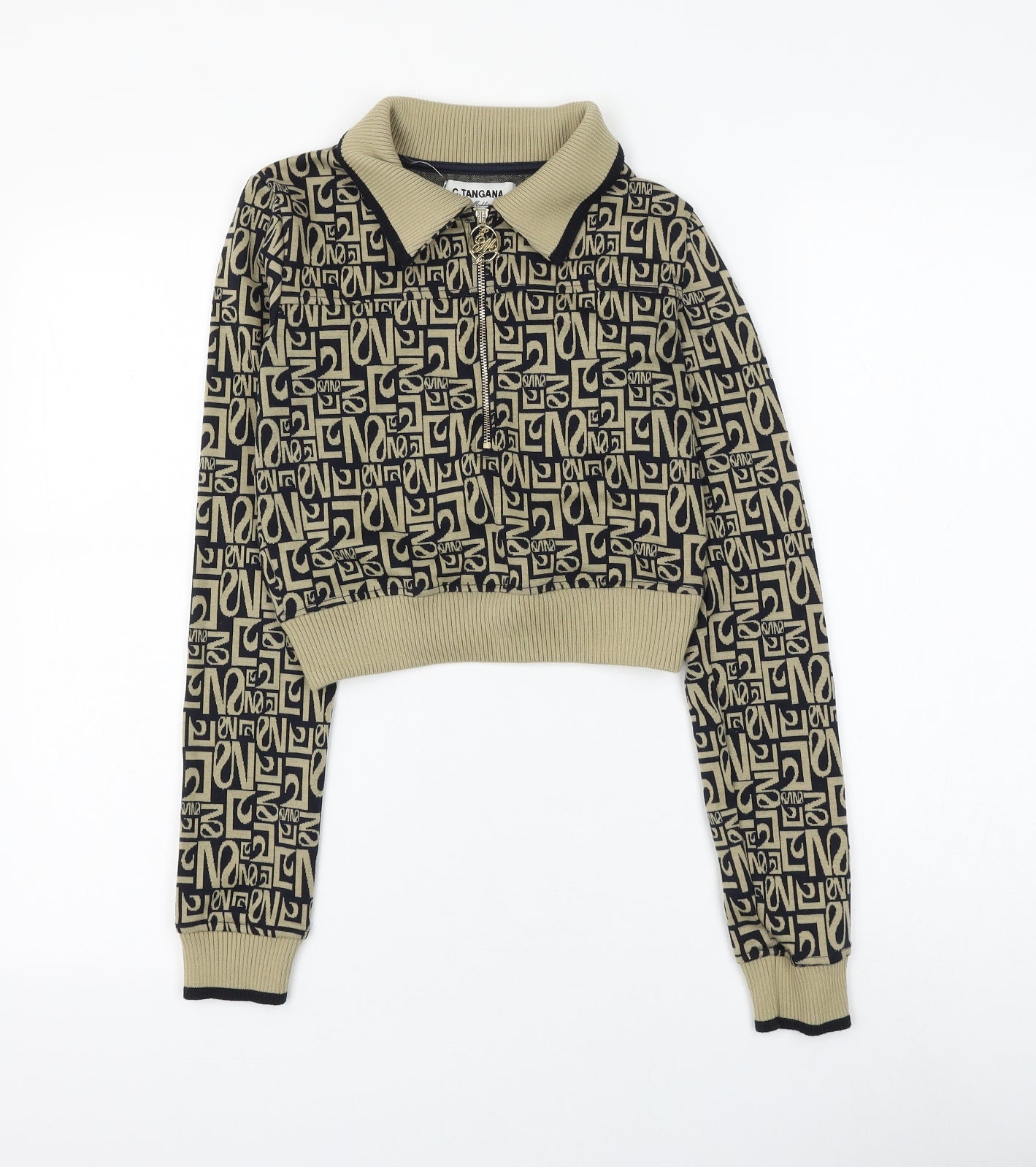 Bershka Womens Multicoloured Geometric Polyester Pullover Sweatshirt Size S Zip - Cropped