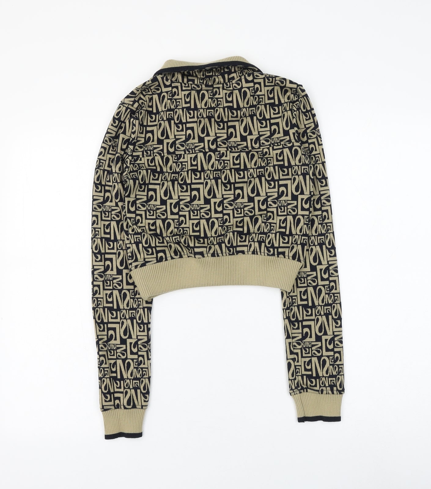 Bershka Womens Multicoloured Geometric Polyester Pullover Sweatshirt Size S Zip - Cropped