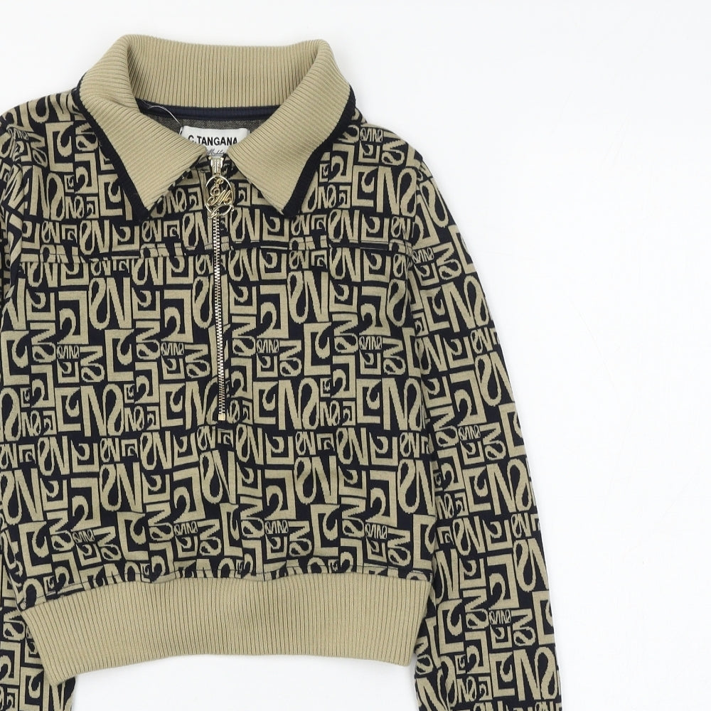 Bershka Womens Multicoloured Geometric Polyester Pullover Sweatshirt Size S Zip - Cropped