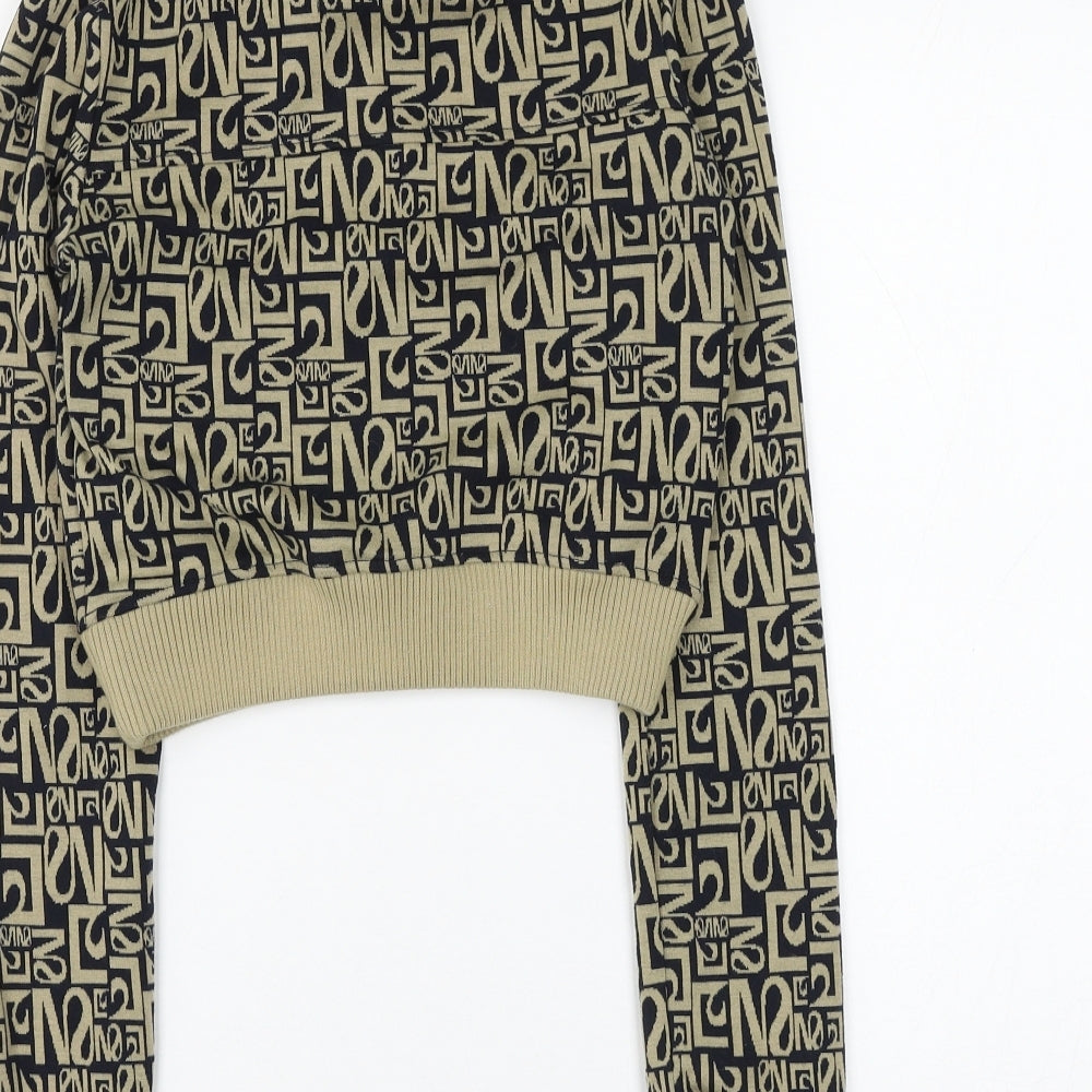 Bershka Womens Multicoloured Geometric Polyester Pullover Sweatshirt Size S Zip - Cropped