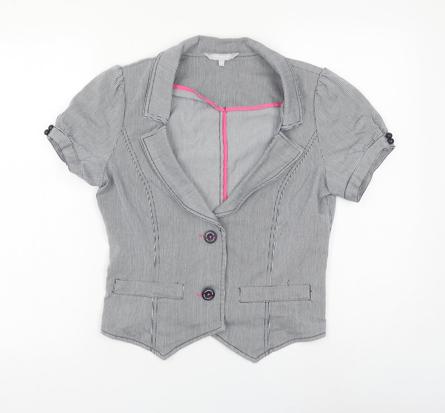 Red Herring Womens Blue Striped Jacket Blazer Size 12 Button