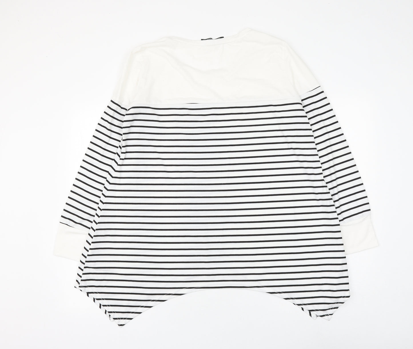 Cnfio Womens White Striped Polyester Basic Blouse Size XL Round Neck