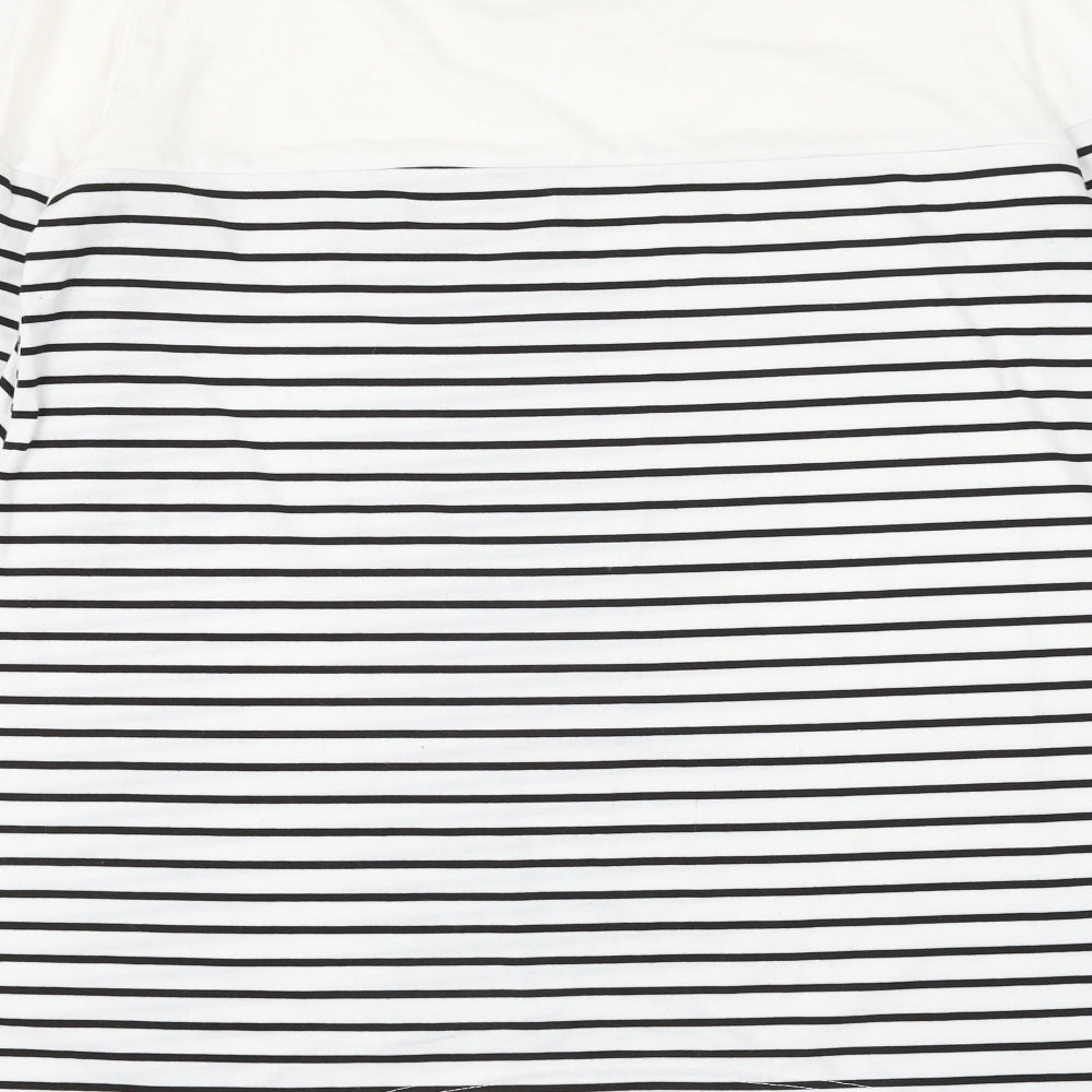 Cnfio Womens White Striped Polyester Basic Blouse Size XL Round Neck