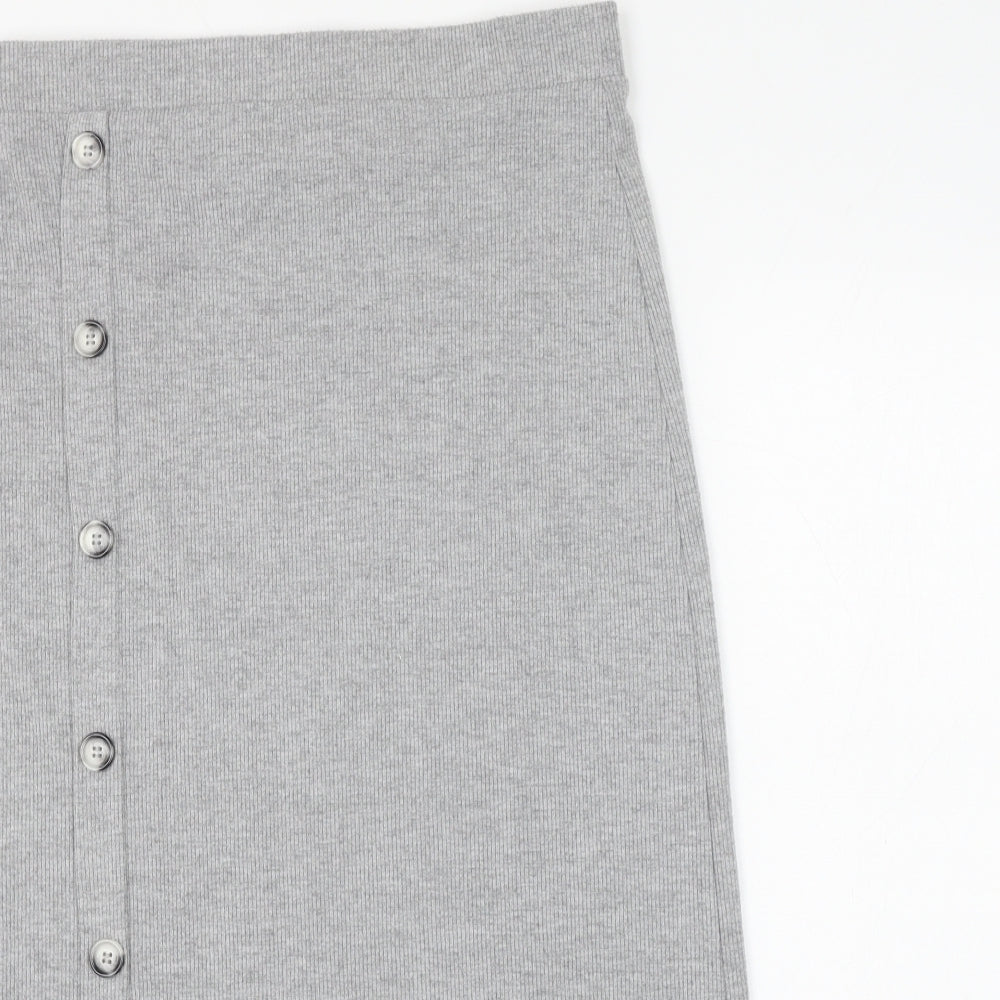 George Womens Grey Polyester Straight & Pencil Skirt Size 14 Button