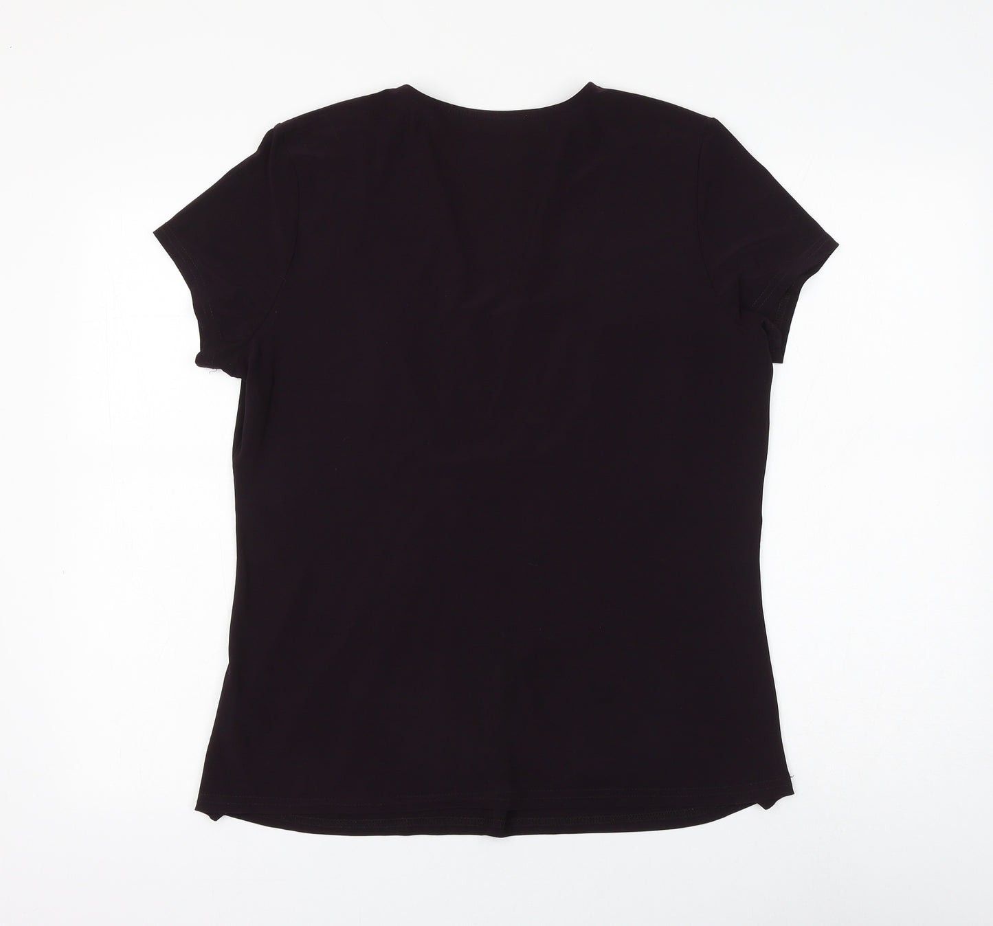 BASSINI Womens Purple Polyester Basic Blouse Size 16 V-Neck