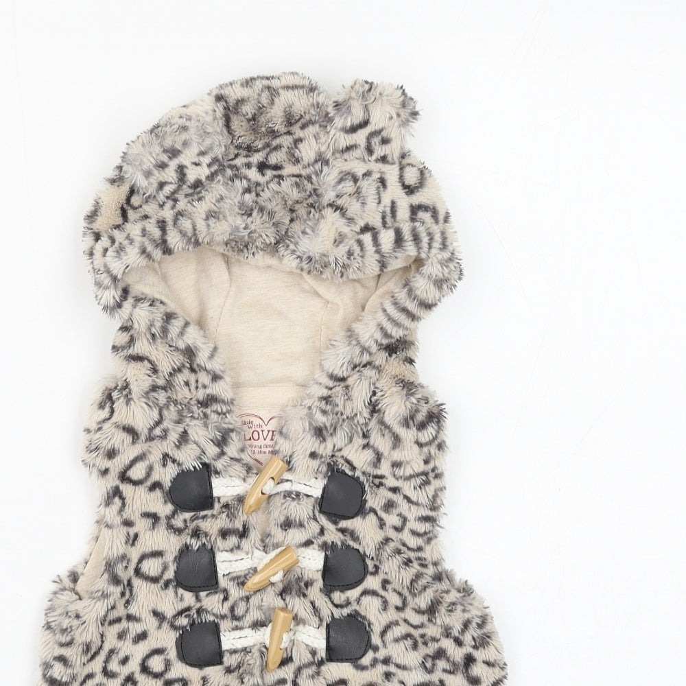 Primark Girls Brown Animal Print Gilet Jacket Size 12-18 Months Hook & Loop - Leopard Print