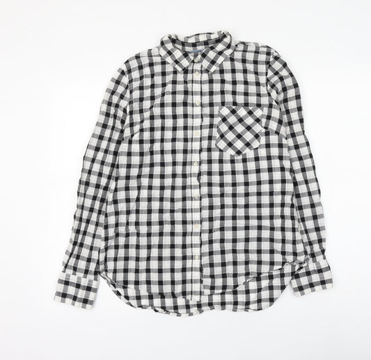 Merona Mens White Check Cotton Button-Up Size M Collared Button