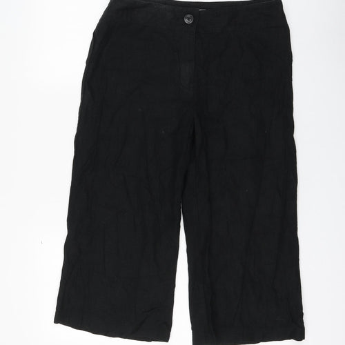 Marks and Spencer Womens Black Linen Cropped Trousers Size 12 L20 in Regular Zip