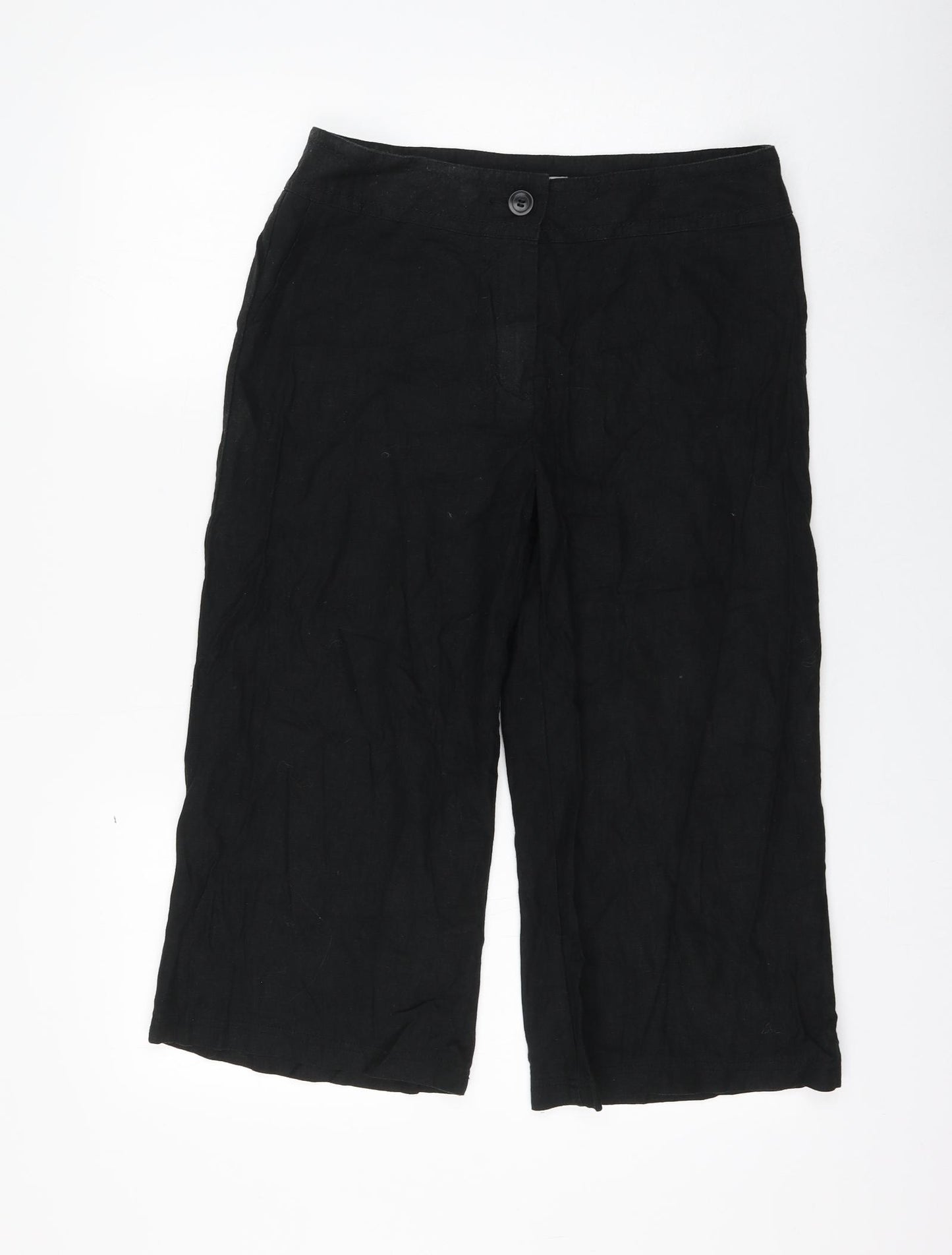 Marks and Spencer Womens Black Linen Cropped Trousers Size 12 L20 in Regular Zip