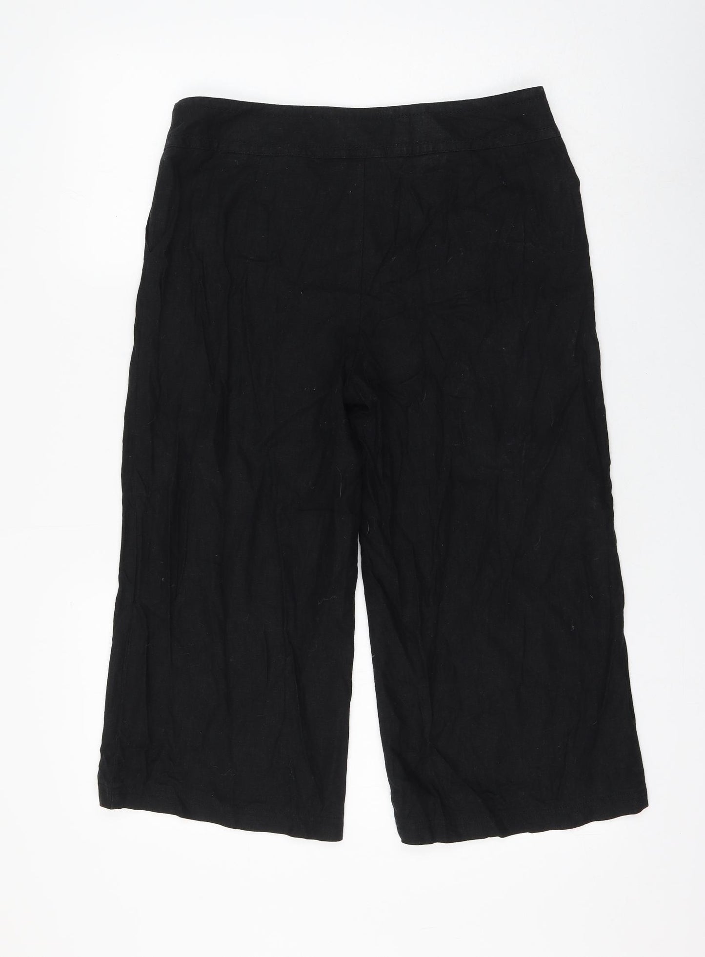 Marks and Spencer Womens Black Linen Cropped Trousers Size 12 L20 in Regular Zip