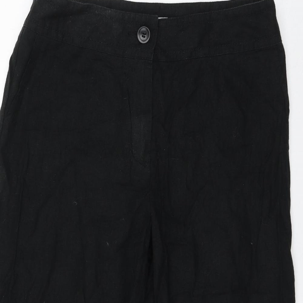 Marks and Spencer Womens Black Linen Cropped Trousers Size 12 L20 in Regular Zip