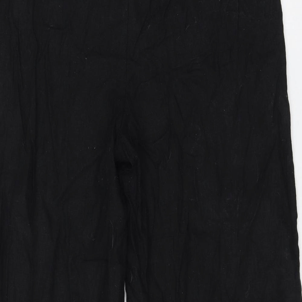 Marks and Spencer Womens Black Linen Cropped Trousers Size 12 L20 in Regular Zip