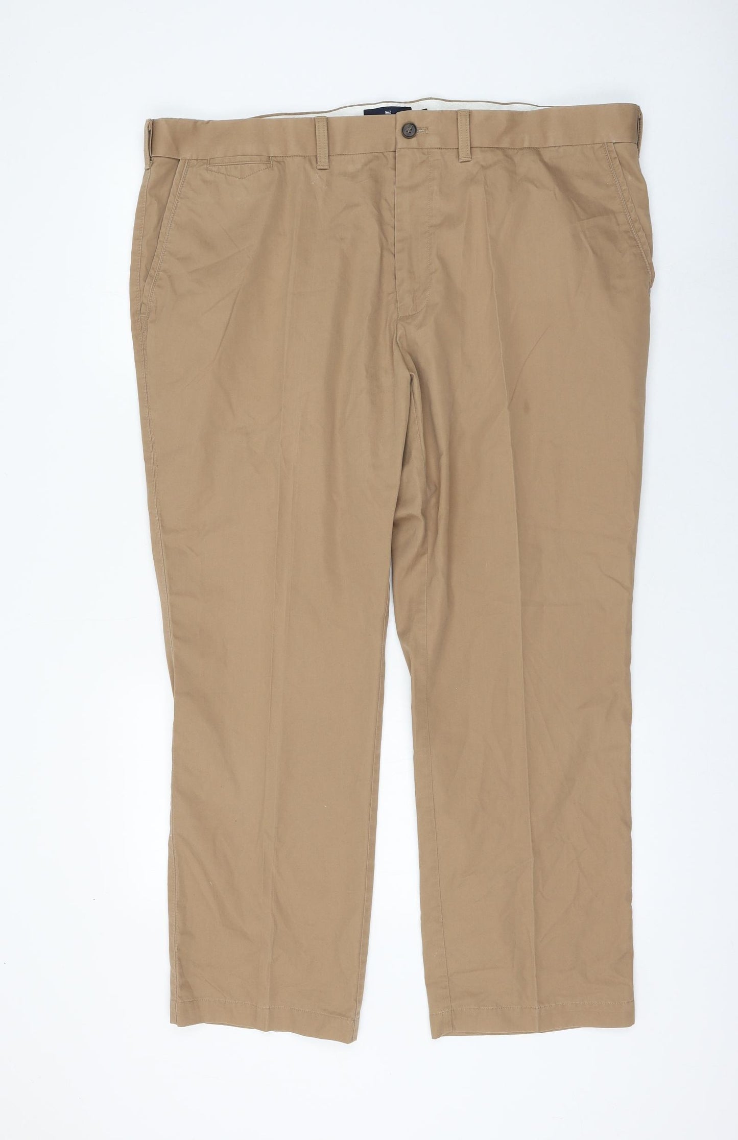 Marks and Spencer Mens Brown Cotton Trousers Size 42 in L29 in Regular Zip