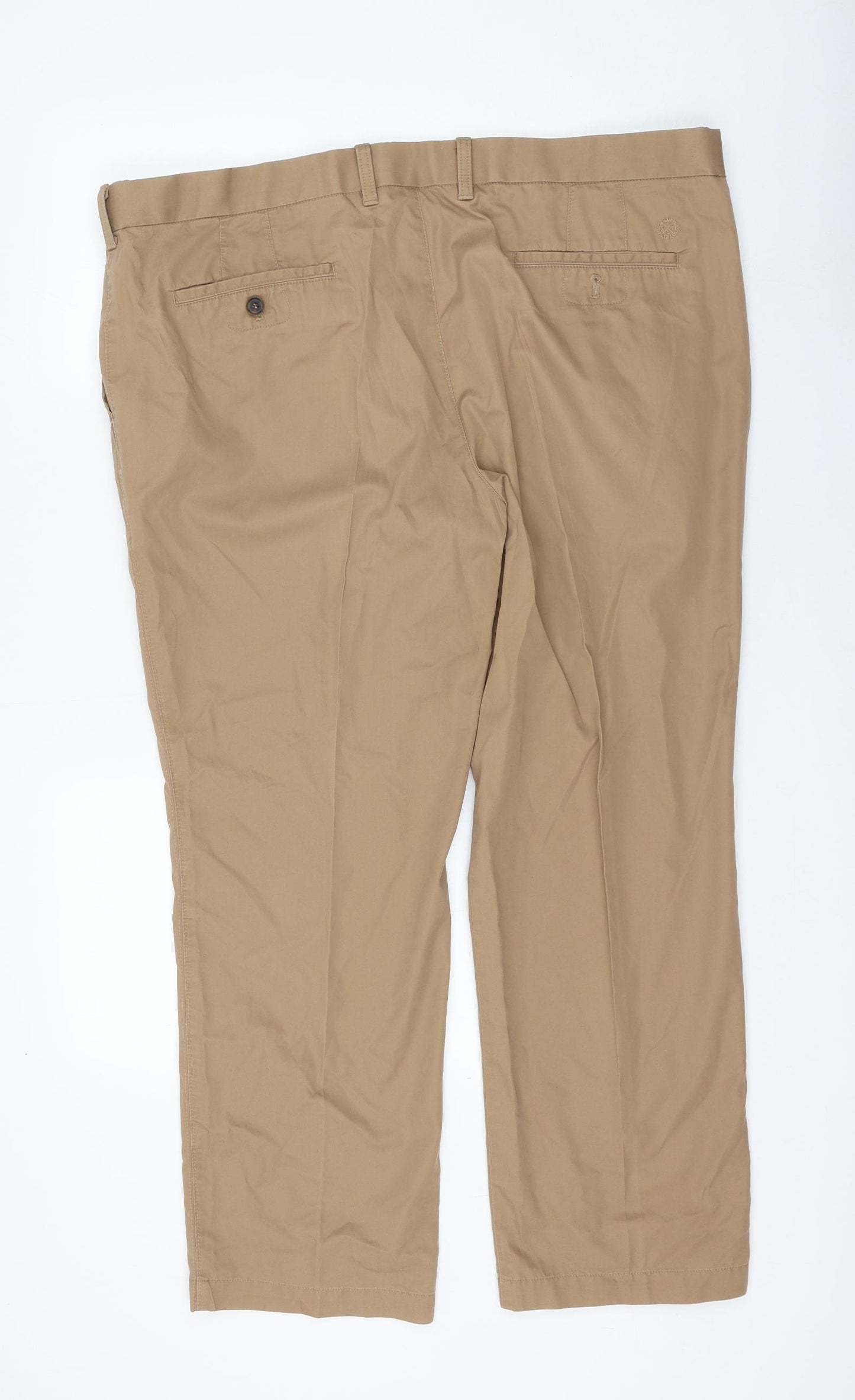 Marks and Spencer Mens Brown Cotton Trousers Size 42 in L29 in Regular Zip