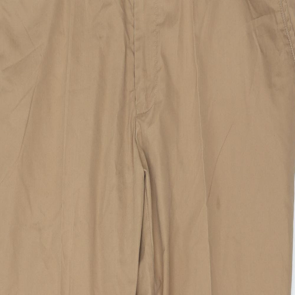 Marks and Spencer Mens Brown Cotton Trousers Size 42 in L29 in Regular Zip