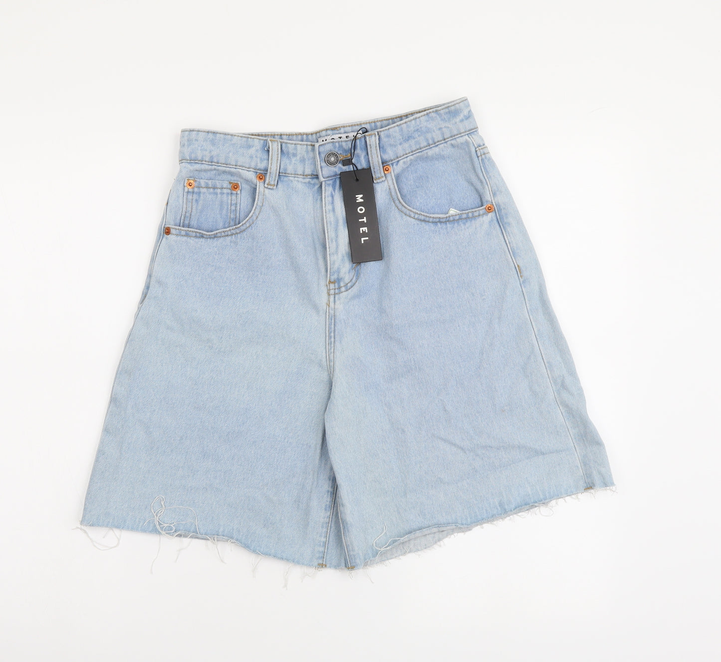 Motel Womens Blue Cotton Bermuda Shorts Size XS L8 in Regular Button