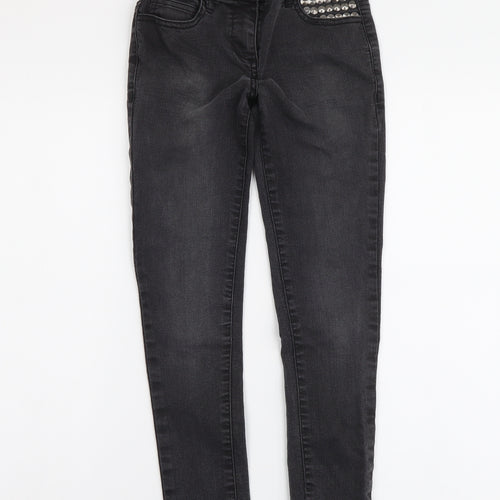 Candy Couture Girls Grey Cotton Skinny Jeans Size 9 Months Regular Button