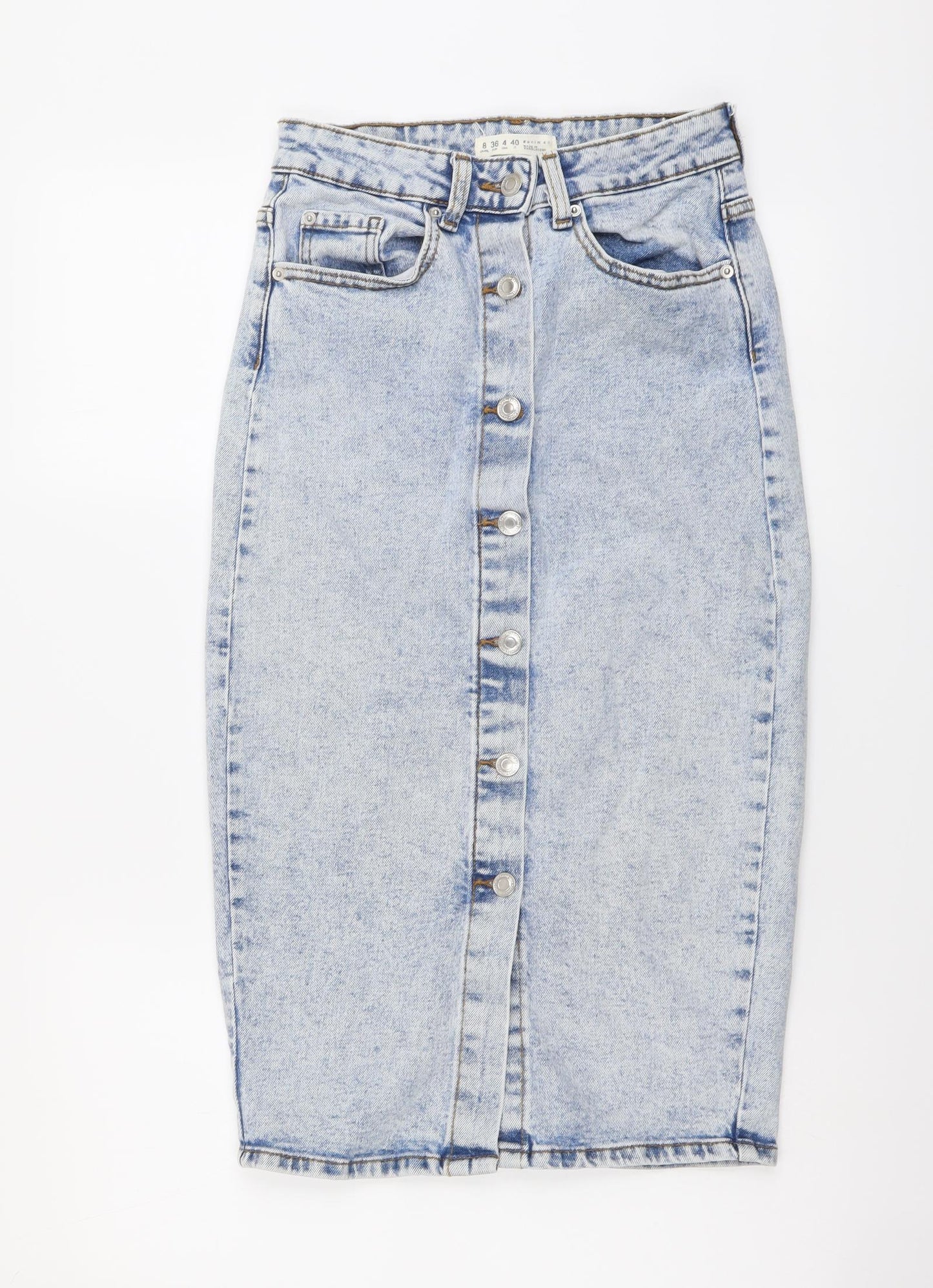 Denim & Co. Womens Blue Cotton Straight & Pencil Skirt Size 8 Button