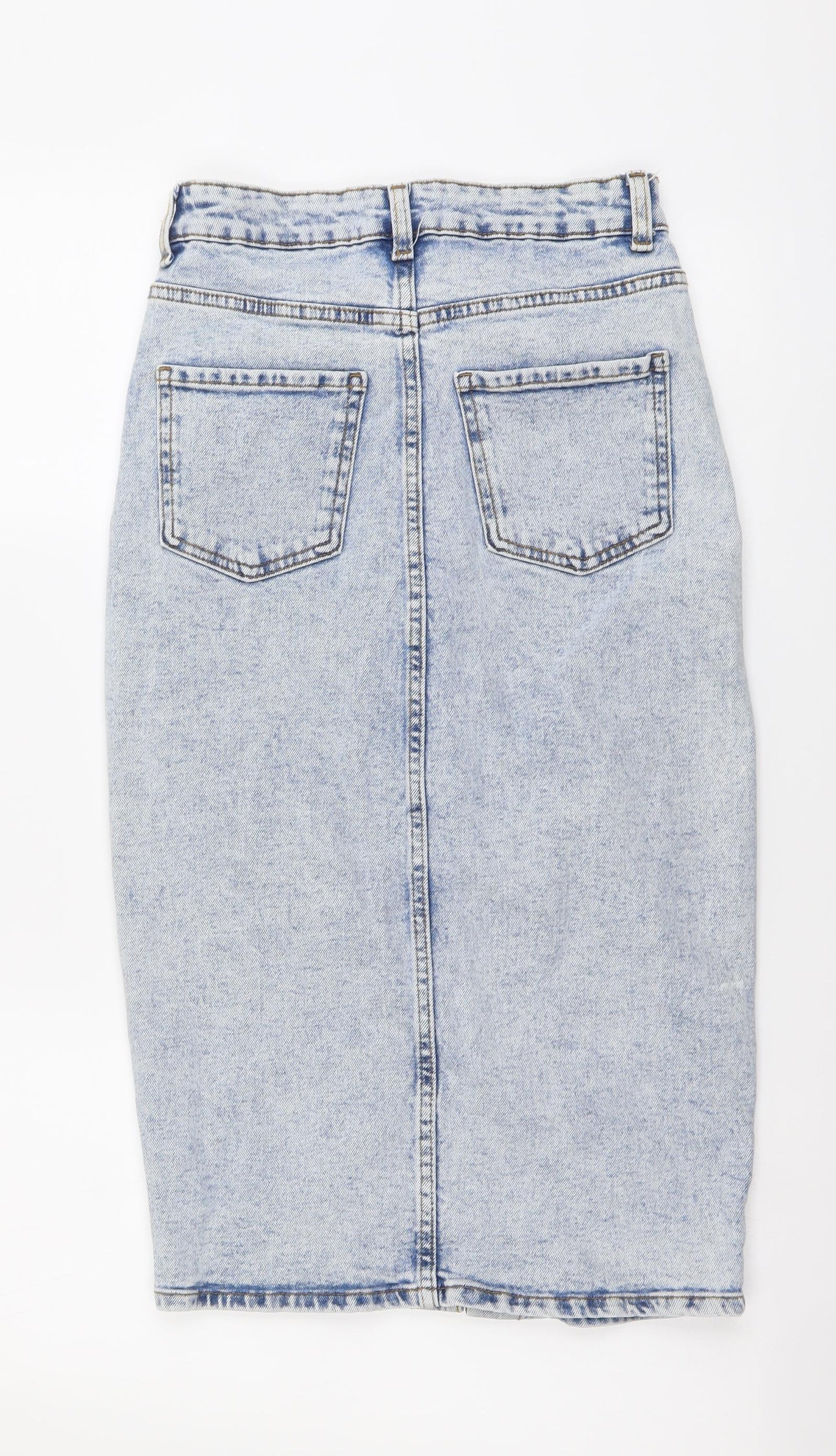 Denim & Co. Womens Blue Cotton Straight & Pencil Skirt Size 8 Button