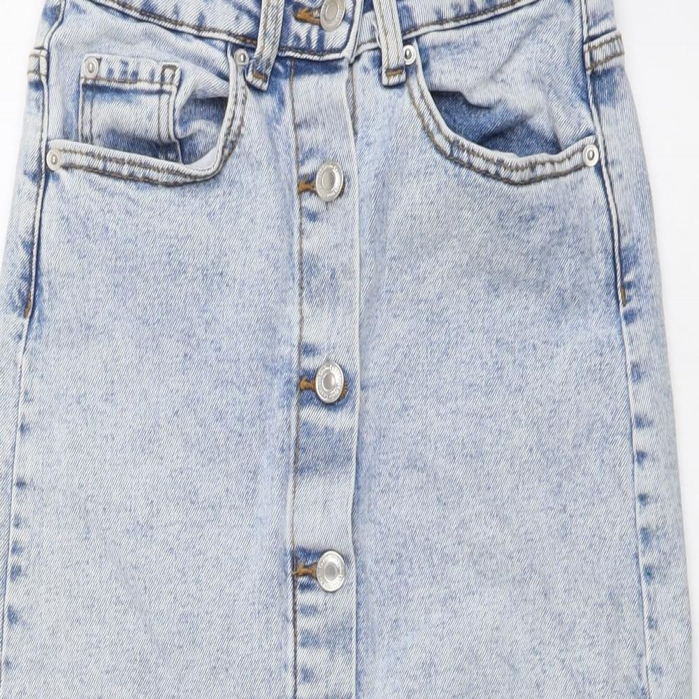 Denim & Co. Womens Blue Cotton Straight & Pencil Skirt Size 8 Button