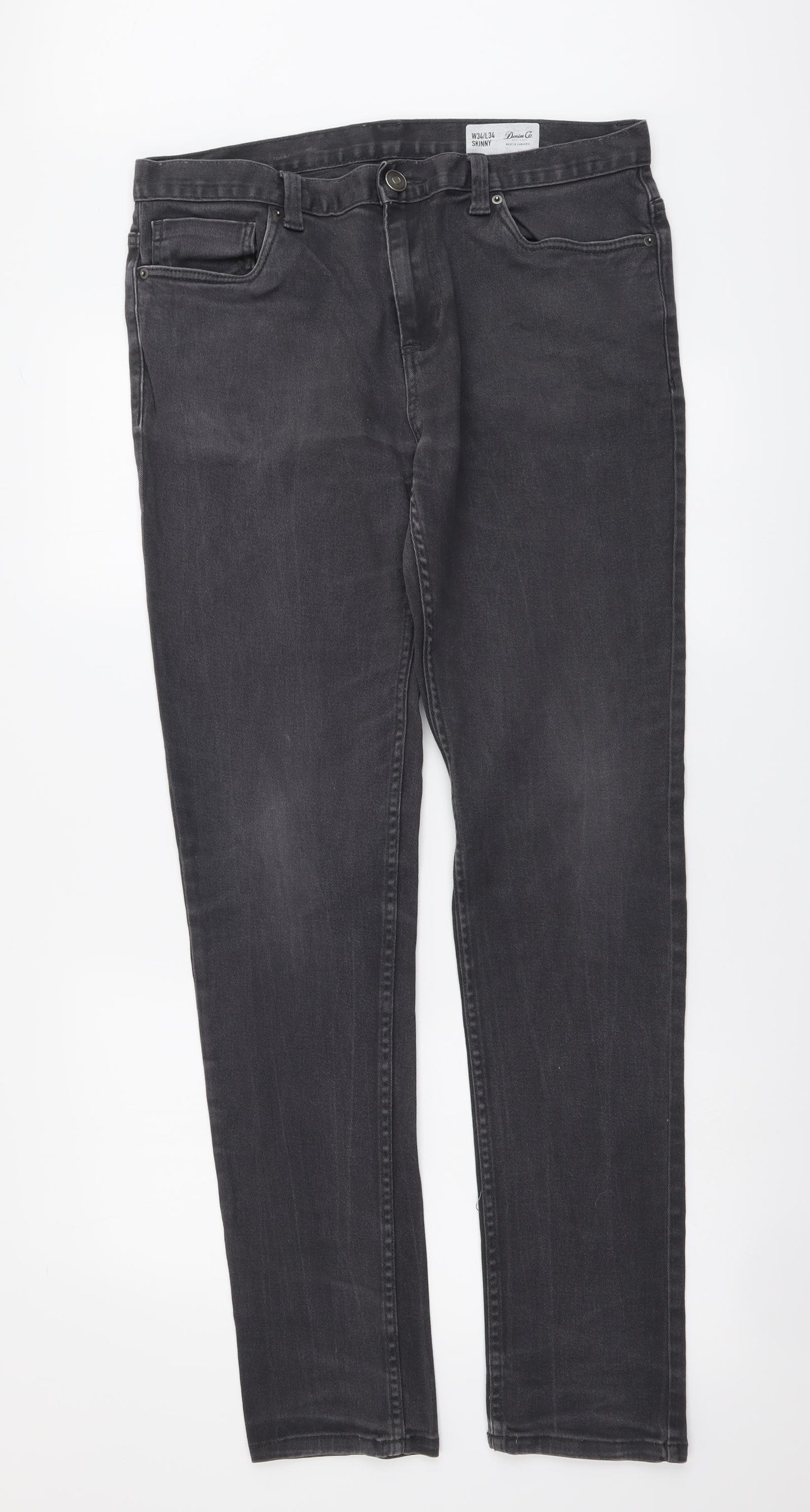 Denim & Co. Mens Grey Cotton Skinny Jeans Size 34 in L34 in Regular Button