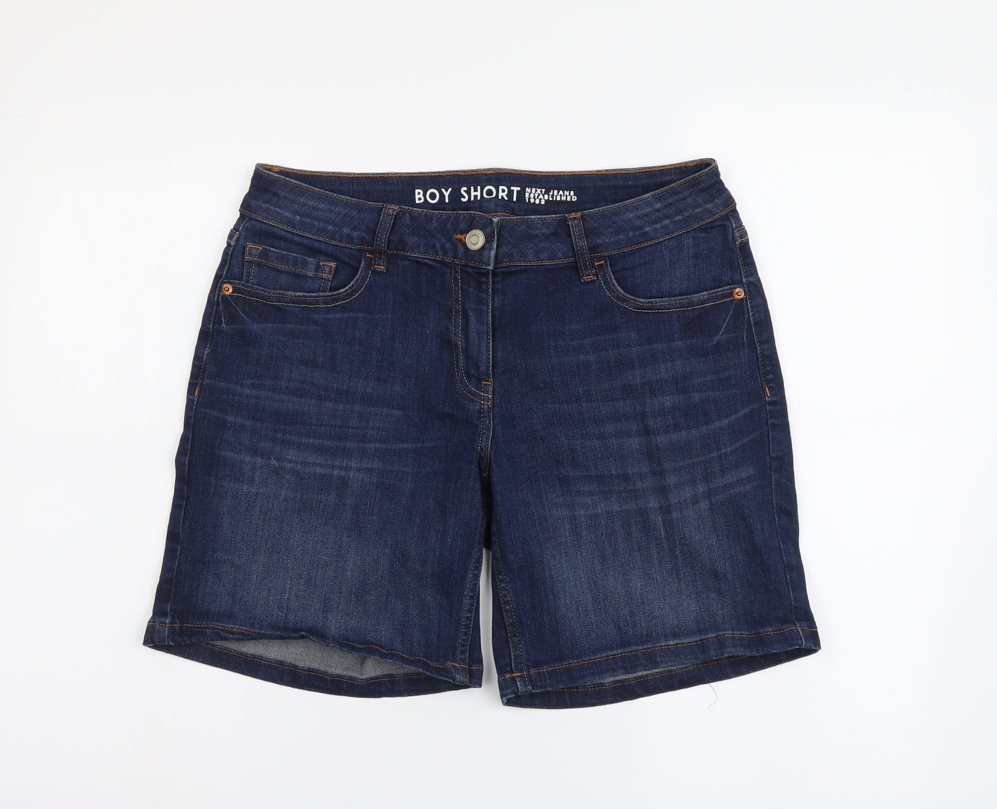 NEXT Womens Blue Cotton Boyfriend Shorts Size 10 L7 in Regular Button