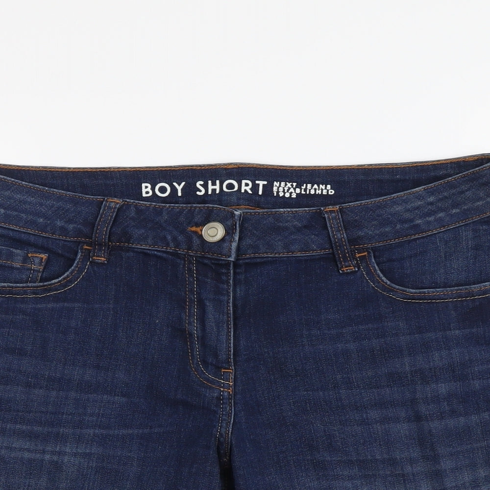 NEXT Womens Blue Cotton Boyfriend Shorts Size 10 L7 in Regular Button