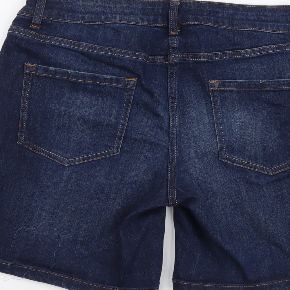 NEXT Womens Blue Cotton Boyfriend Shorts Size 10 L7 in Regular Button