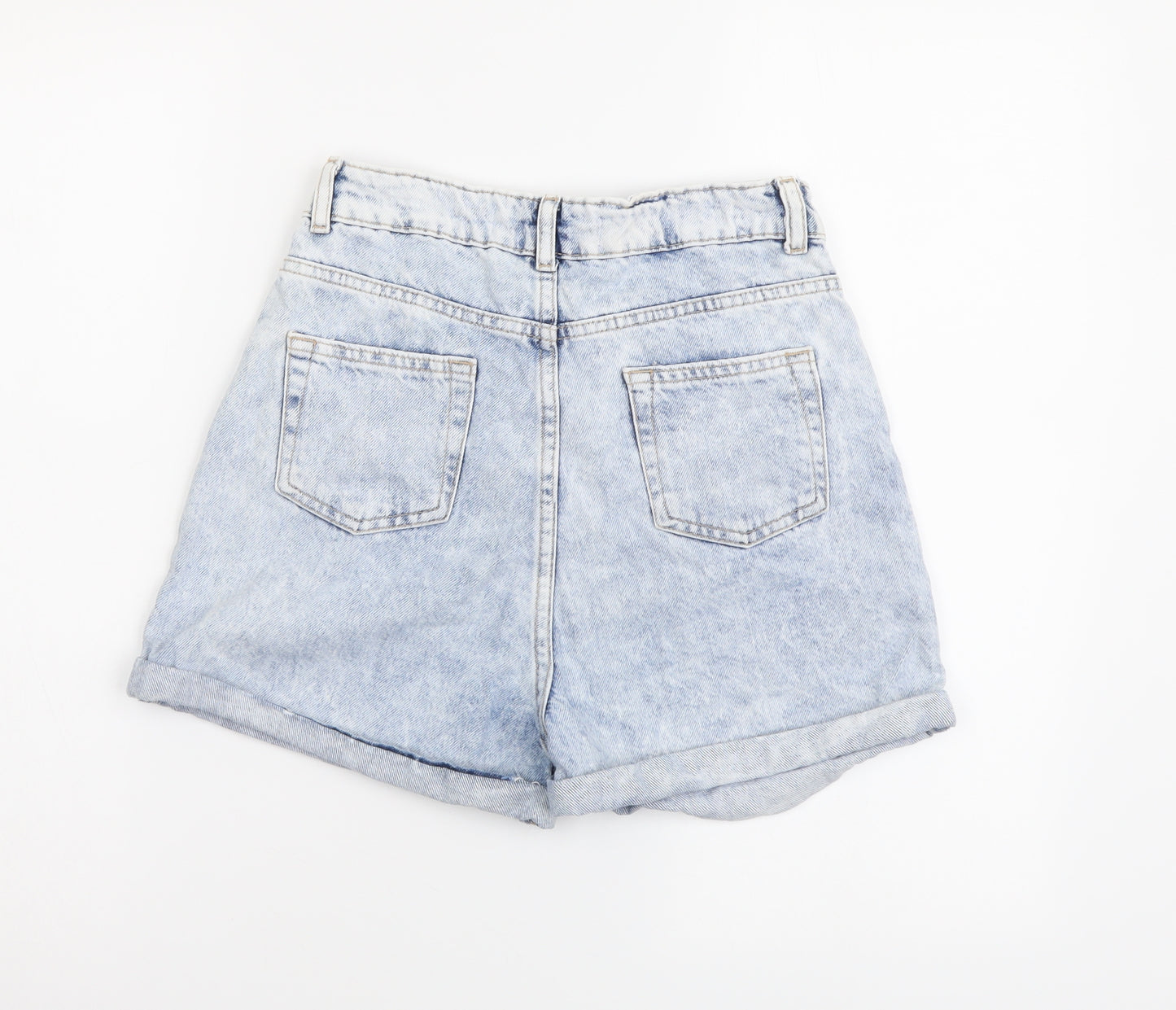 Denim & Co. Girls Blue Geometric Cotton Mom Shorts Size 12-13 Years Regular Zip - Ying Yang Detail