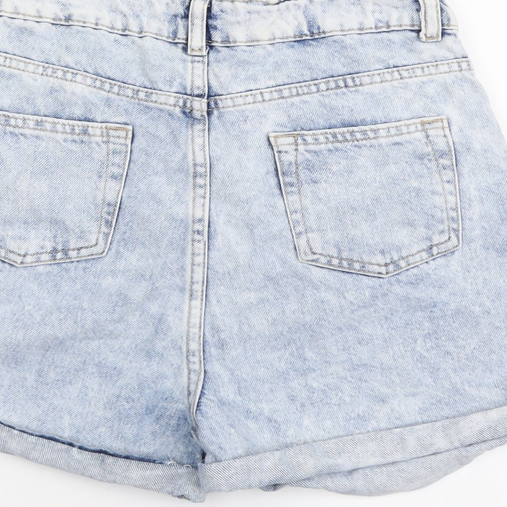 Denim & Co. Girls Blue Geometric Cotton Mom Shorts Size 12-13 Years Regular Zip - Ying Yang Detail