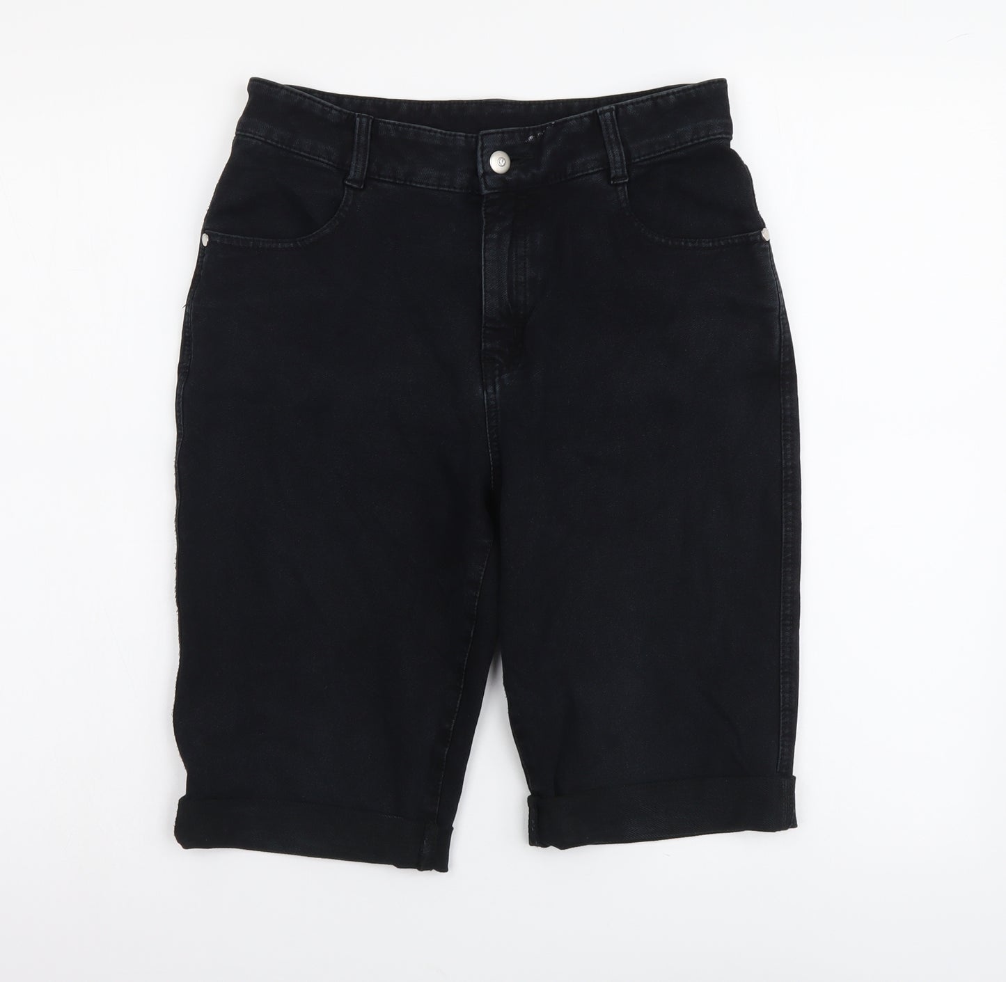 Marabel Womens Black Cotton Bermuda Shorts Size 12 L10 in Regular Button
