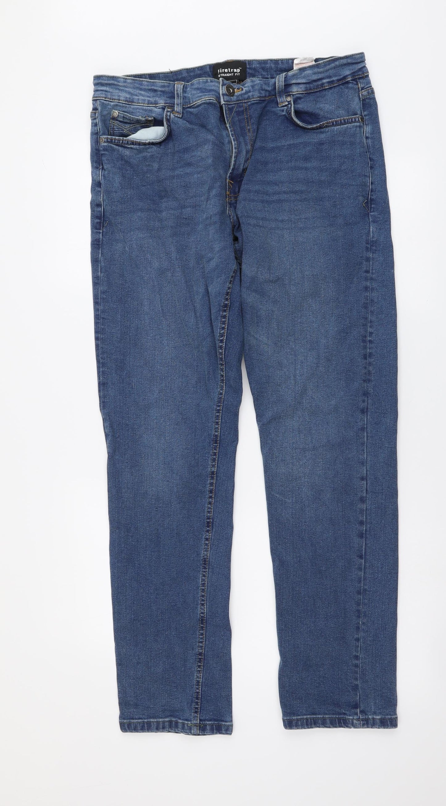 Firetrap Mens Blue Cotton Straight Jeans Size 32 in L32 in Regular Button