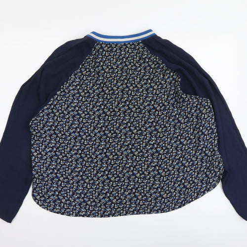 H&M Womens Blue Floral Polyester Basic Blouse Size L Round Neck