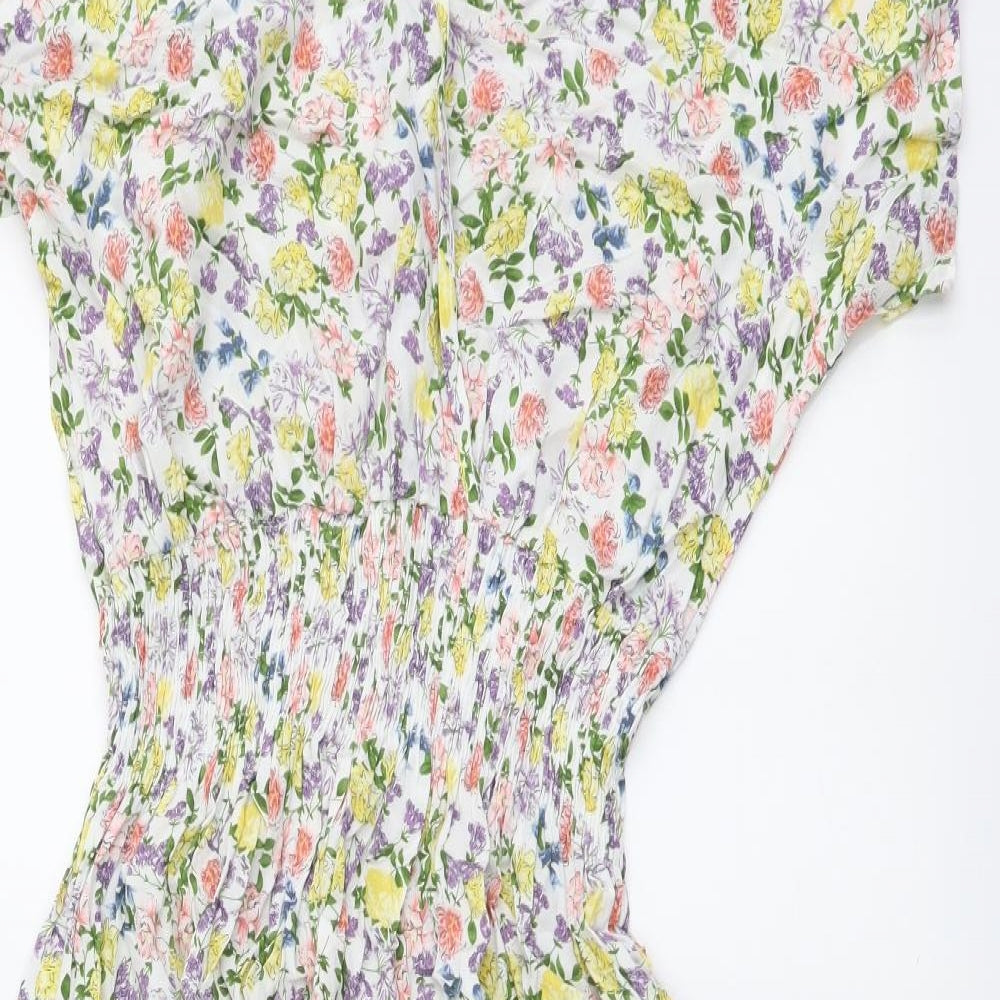 Leana Mode Womens Multicoloured Floral Viscose A-Line Size M V-Neck Pullover