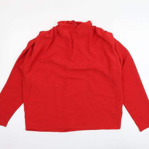 Zara Womens Red Polyester Basic Blouse Size S Mock Neck