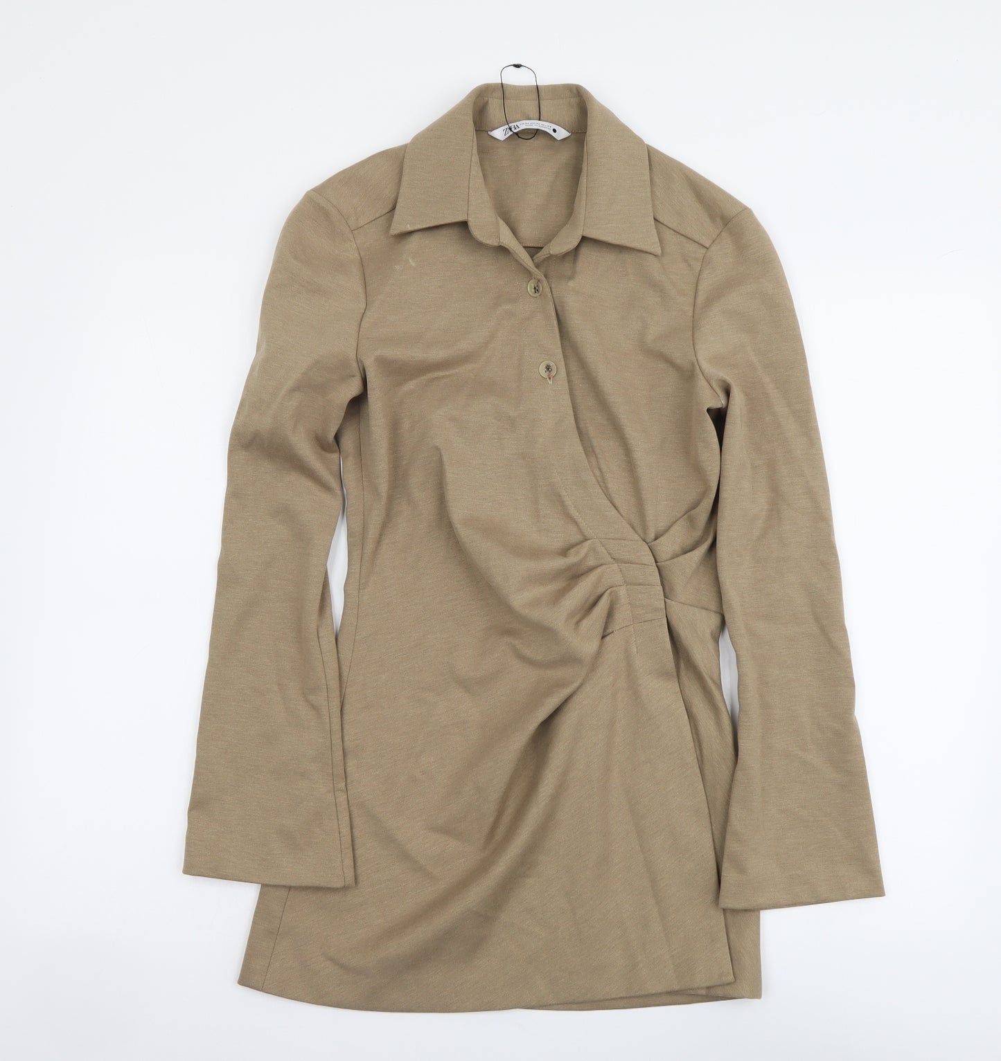 Zara Womens Beige Polyester Basic Blouse Size XS Collared