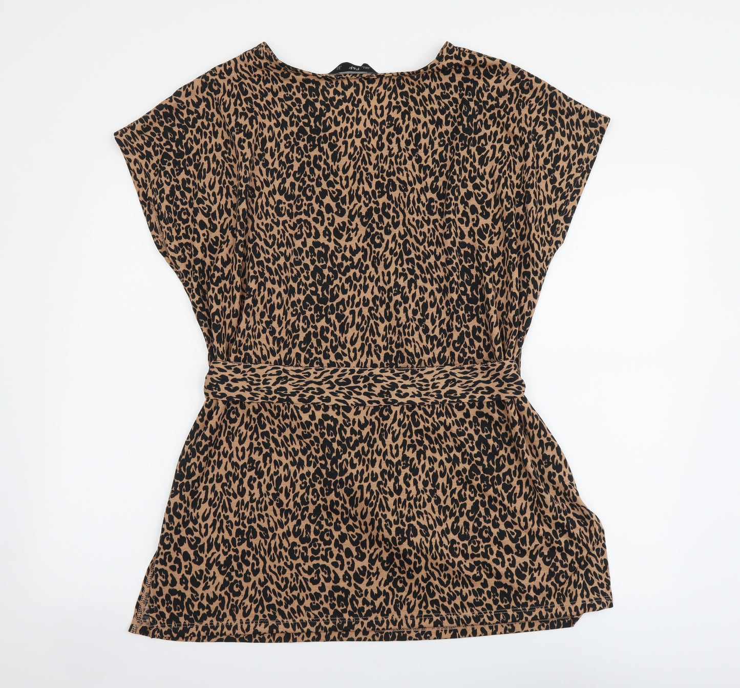 F&F Womens Brown Animal Print Polyester Basic Blouse Size 16 V-Neck - Leopard Pattern