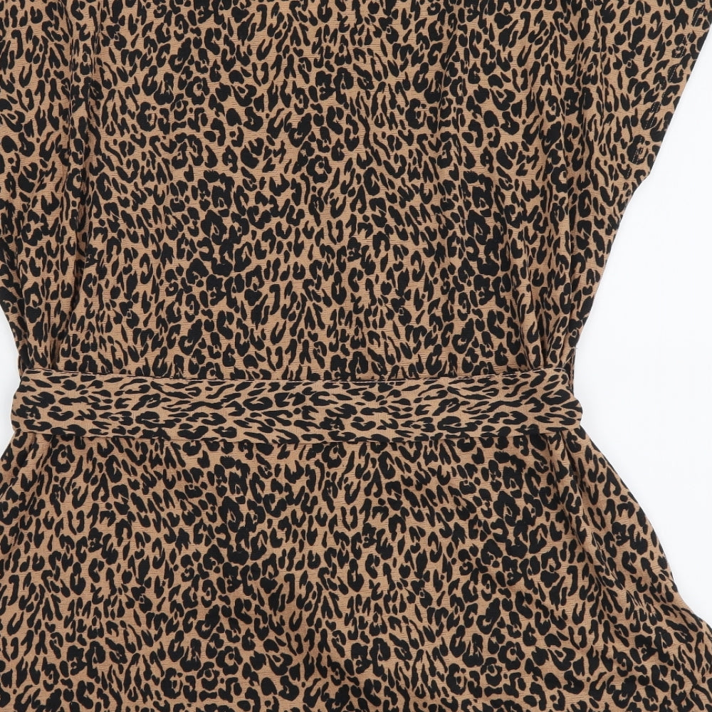 F&F Womens Brown Animal Print Polyester Basic Blouse Size 16 V-Neck - Leopard Pattern