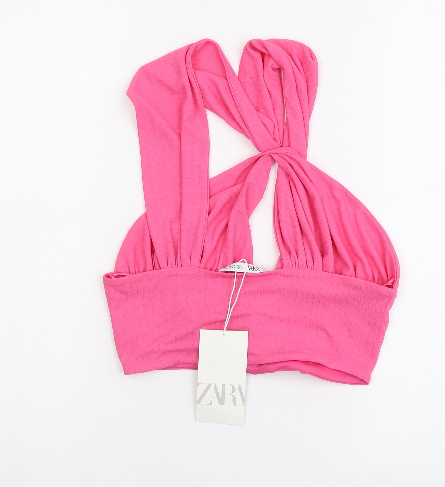 Zara Womens Pink Polyester Cropped T-Shirt Size M Halter