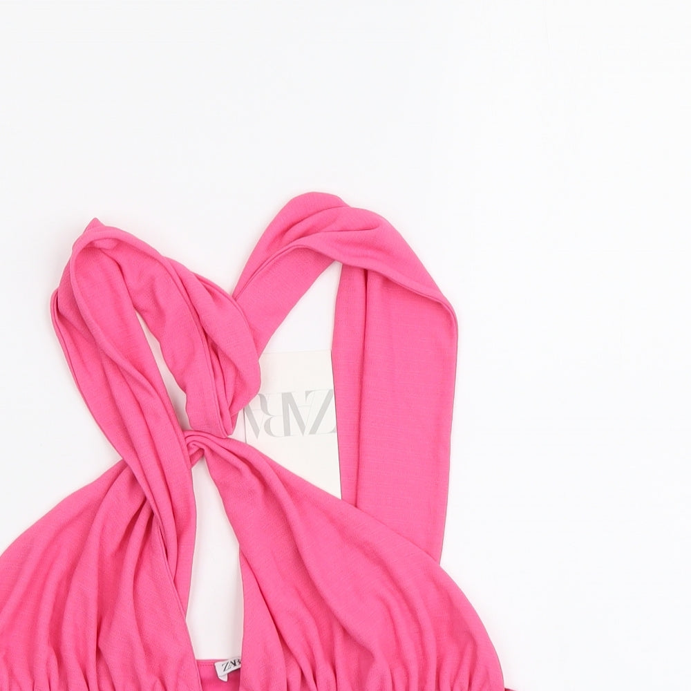 Zara Womens Pink Polyester Cropped T-Shirt Size M Halter