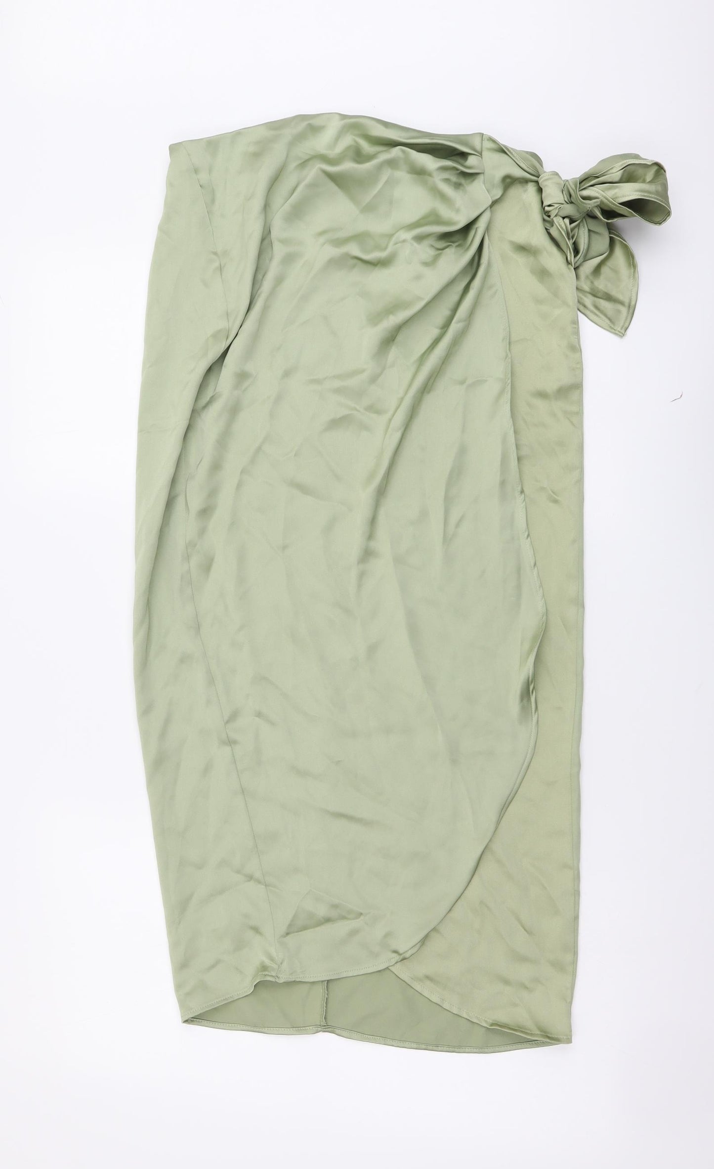 Zara Womens Green Polyester Wrap Skirt Size M Tie