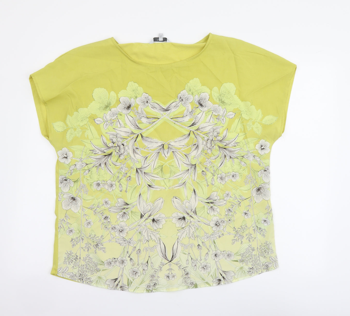 NEXT Womens Yellow Floral Polyester Basic Blouse Size 16 Boat Neck