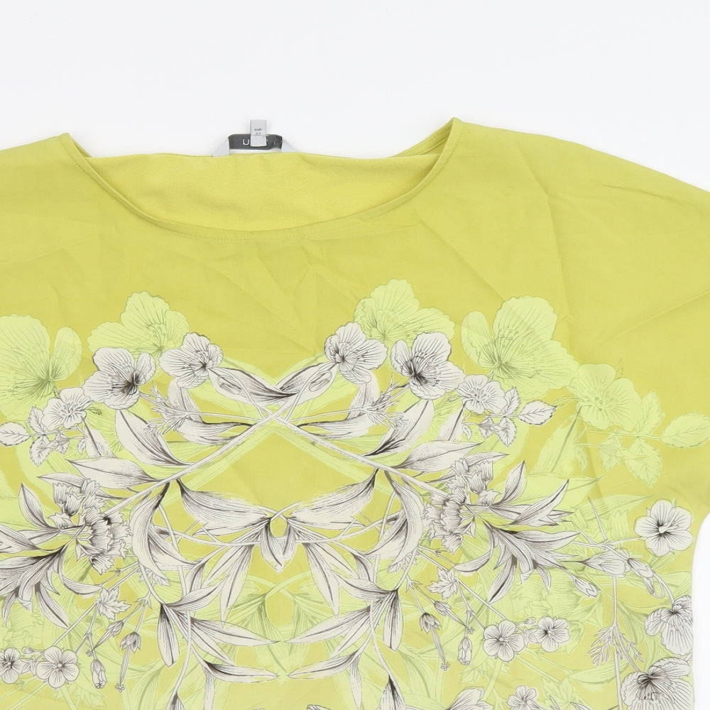 NEXT Womens Yellow Floral Polyester Basic Blouse Size 16 Boat Neck