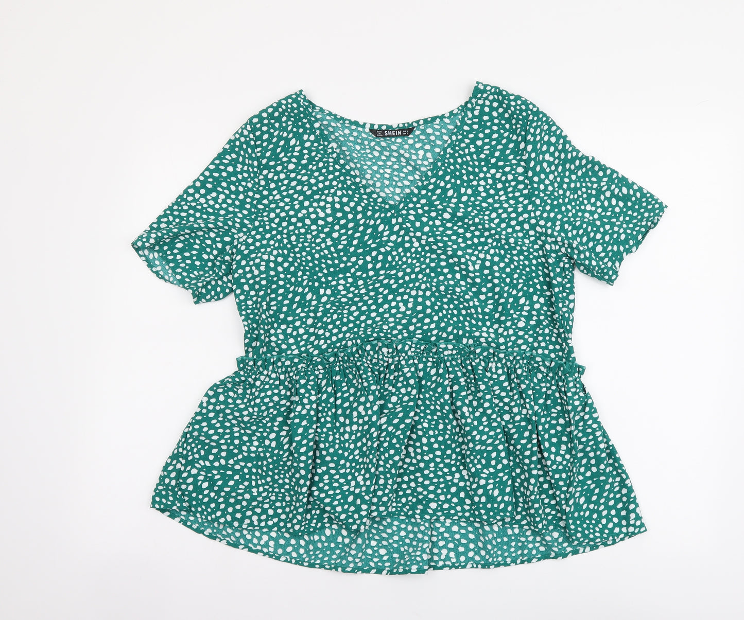 SheIn Womens Green Geometric Polyester Basic Blouse Size S V-Neck