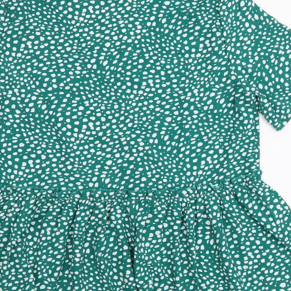 SheIn Womens Green Geometric Polyester Basic Blouse Size S V-Neck