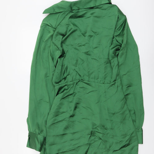 Zara Womens Green Polyester Shirt Dress Size S Collared Zip