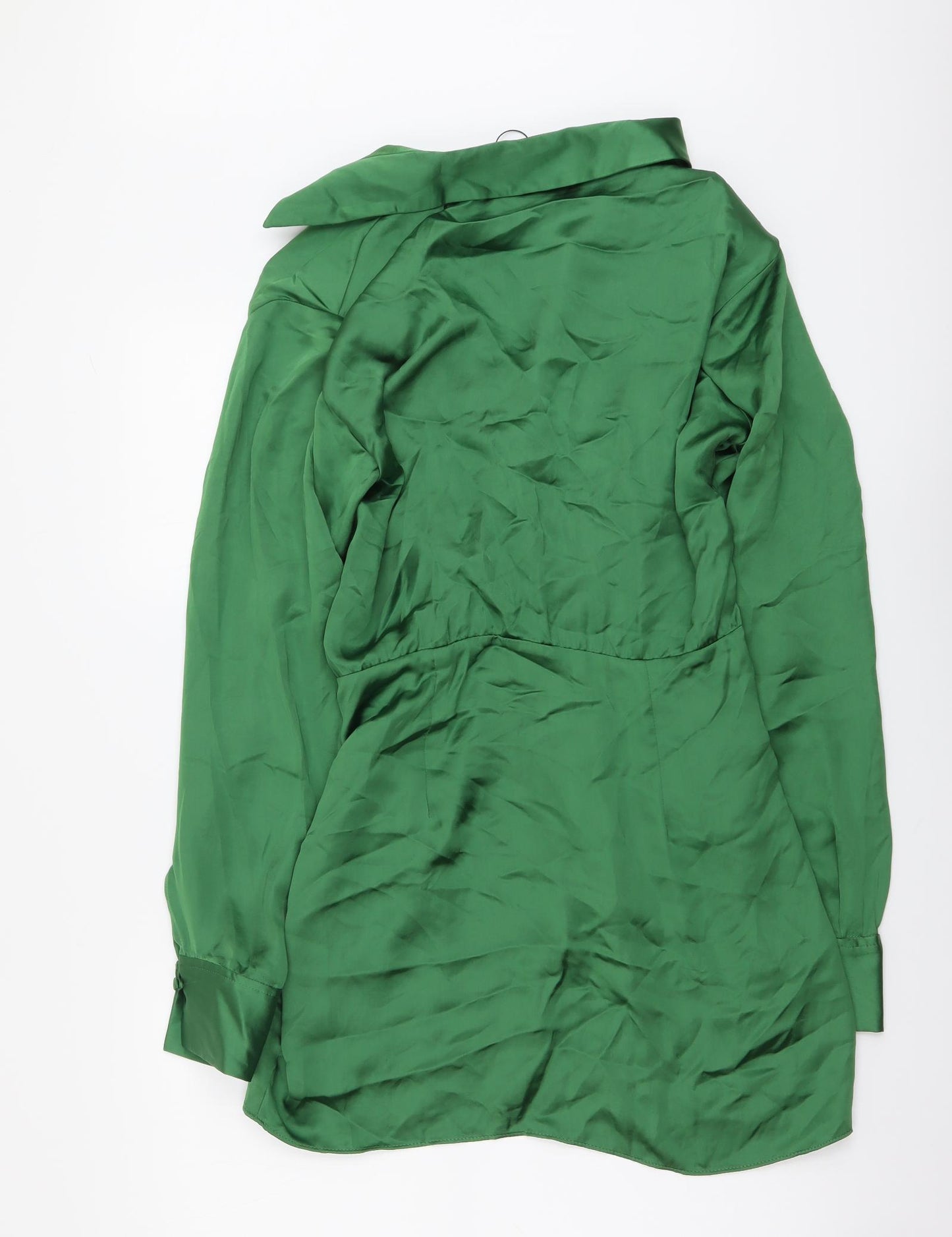 Zara Womens Green Polyester Shirt Dress Size S Collared Zip